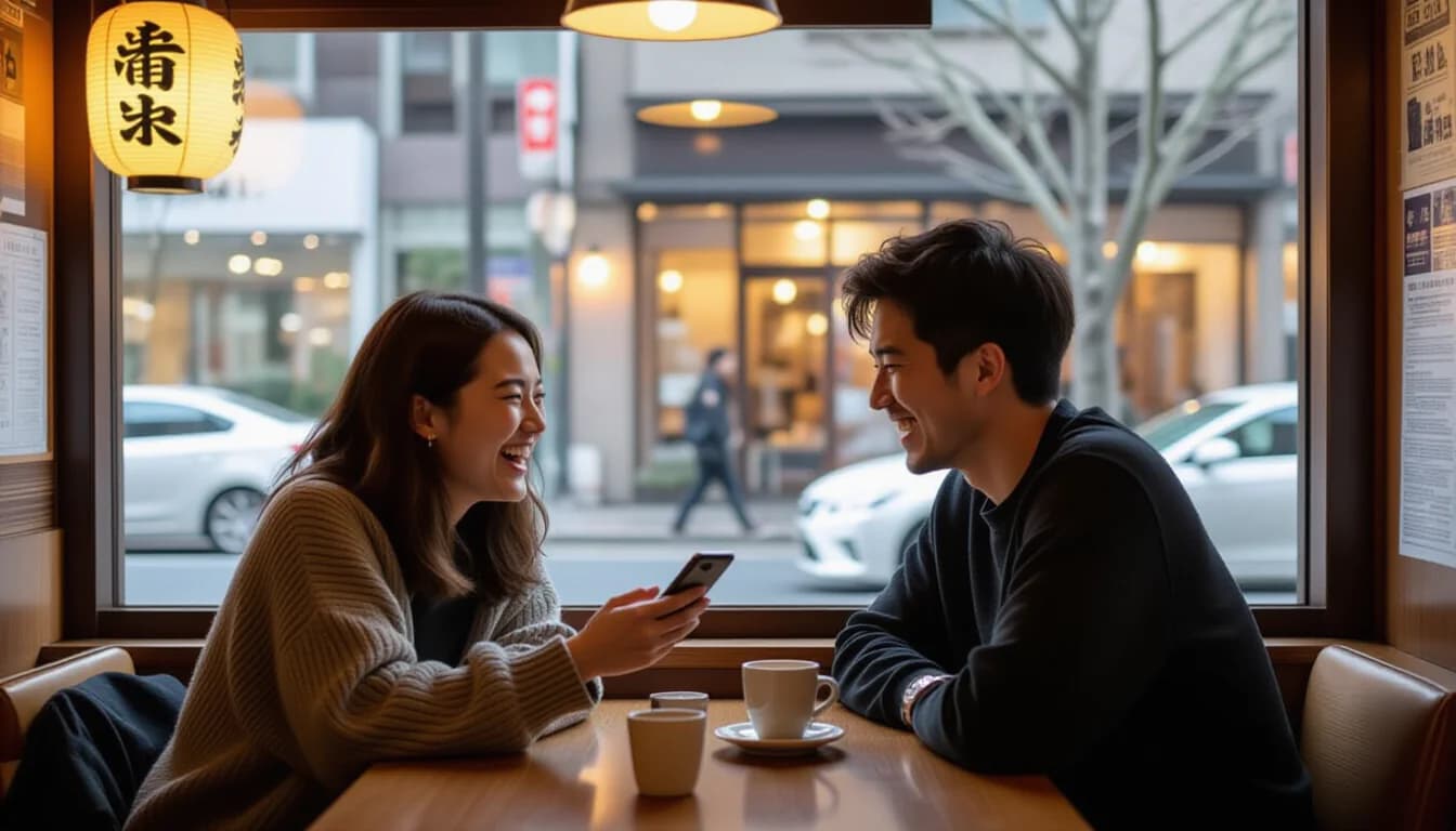 Two expat friends catching up at a cozy Japanese cafe after one moved to a new city