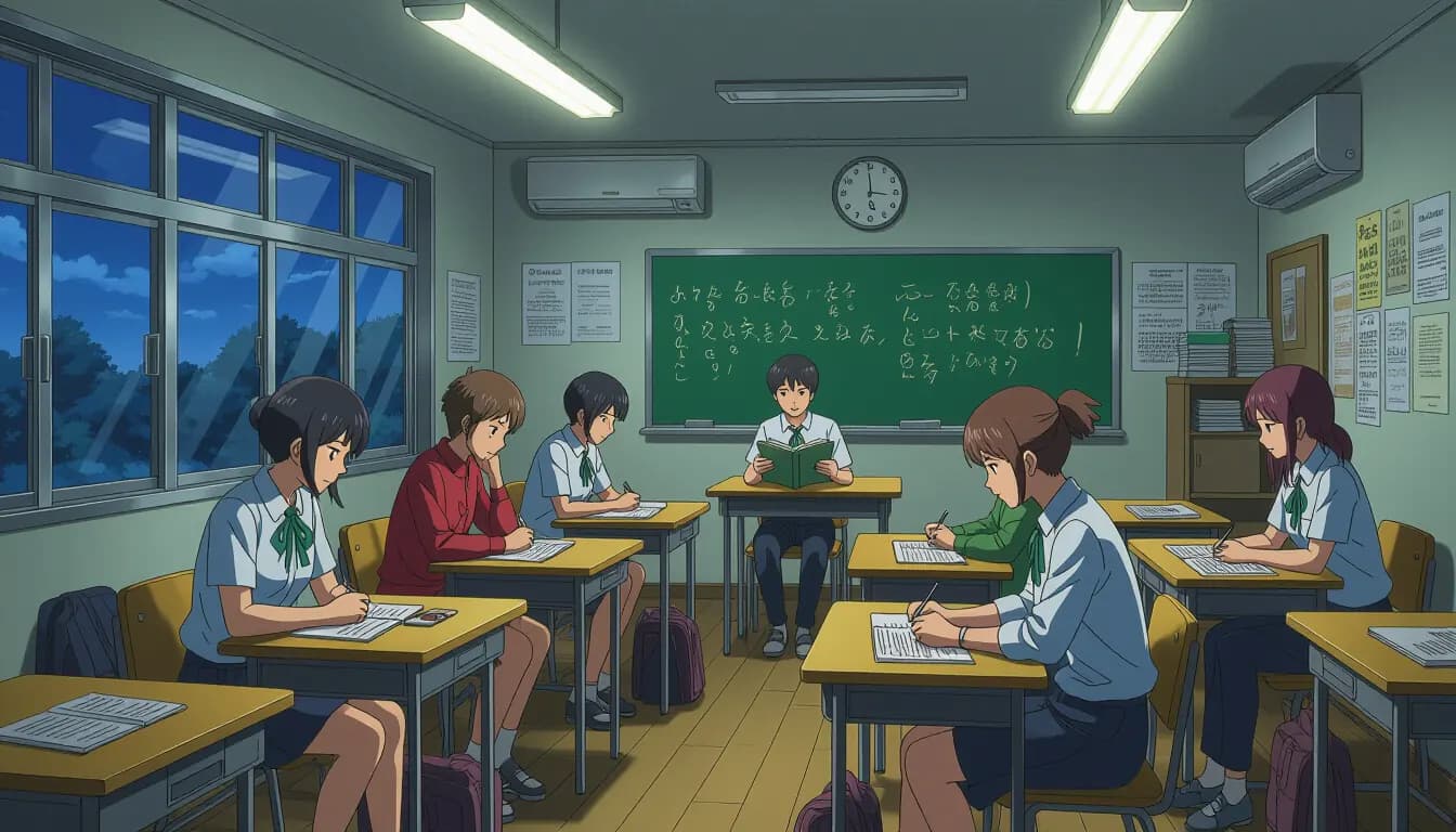 Correspondence school student working on assignments at home