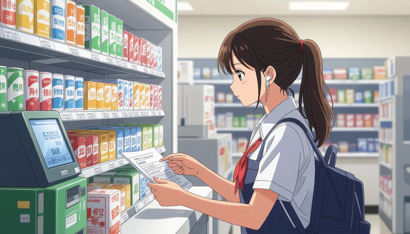 High school student working arubaito at a Japanese café