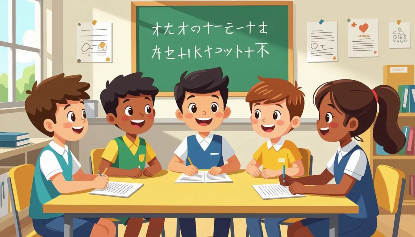 Multicultural children learning together in a Japanese classroom