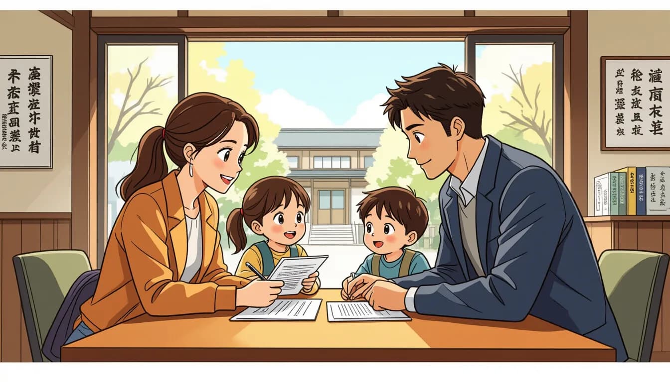 Juminhyo application form and residence card at a city hall desk