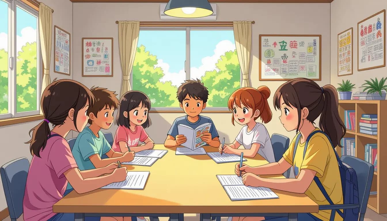 A teen student practicing Japanese calligraphy at a summer immersion program