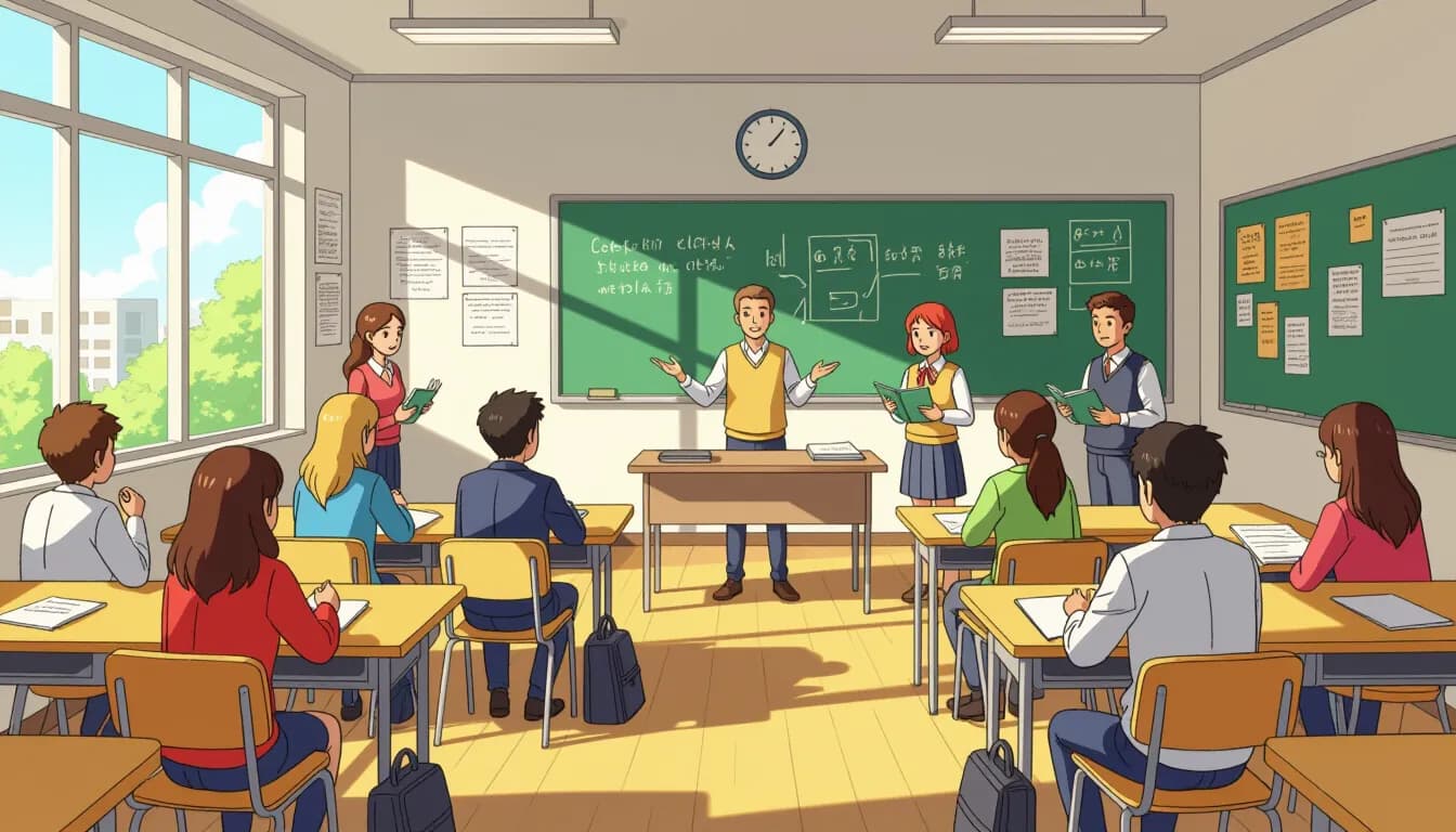 International school students in Tokyo studying together in a modern classroom