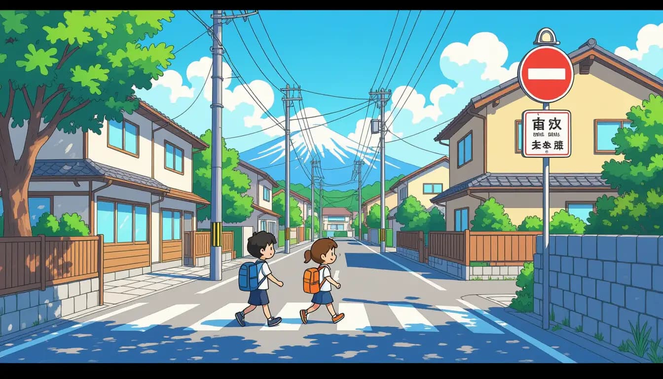 Kodomo 110-ban yellow safety sticker displayed on a convenience store window in Japan