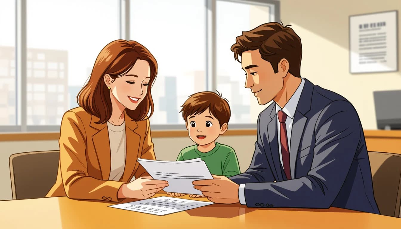 Unmarried foreign parents reviewing legal documents at a Japanese city hall