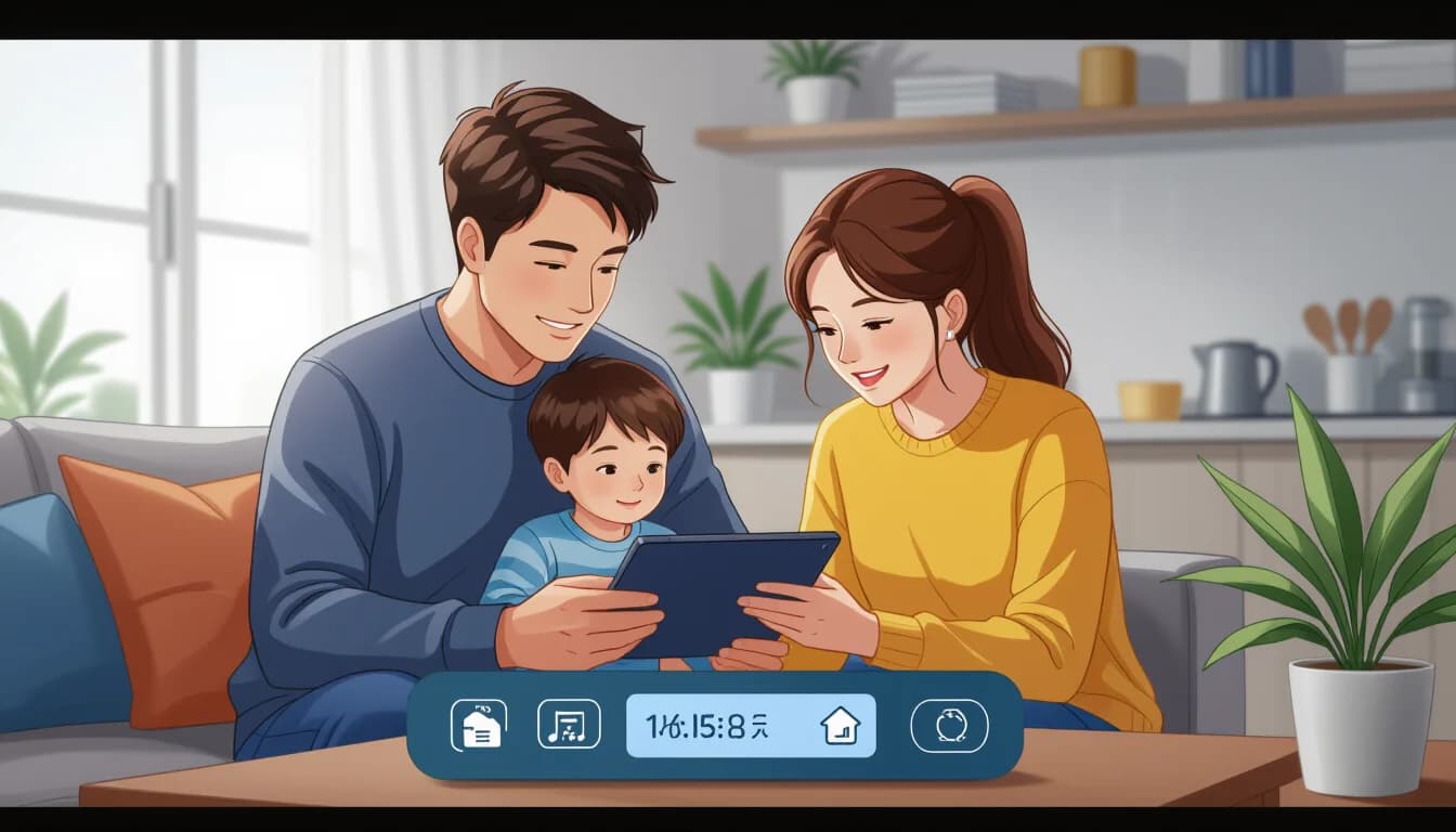 Child safely using tablet with parental monitoring app in Japan